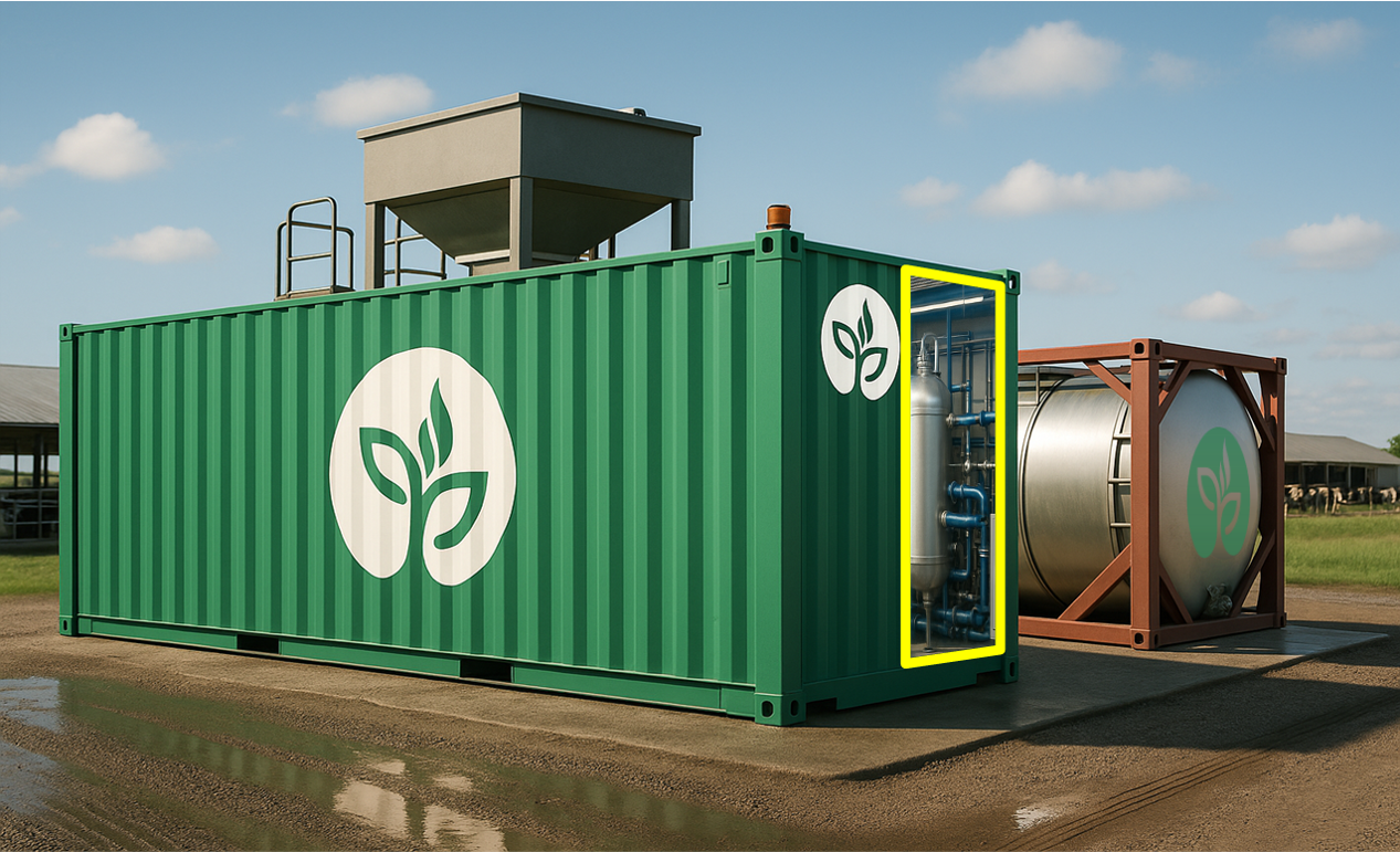 Decarb L-15 Modular Waste-to-Value Unit at a Dairy Farm