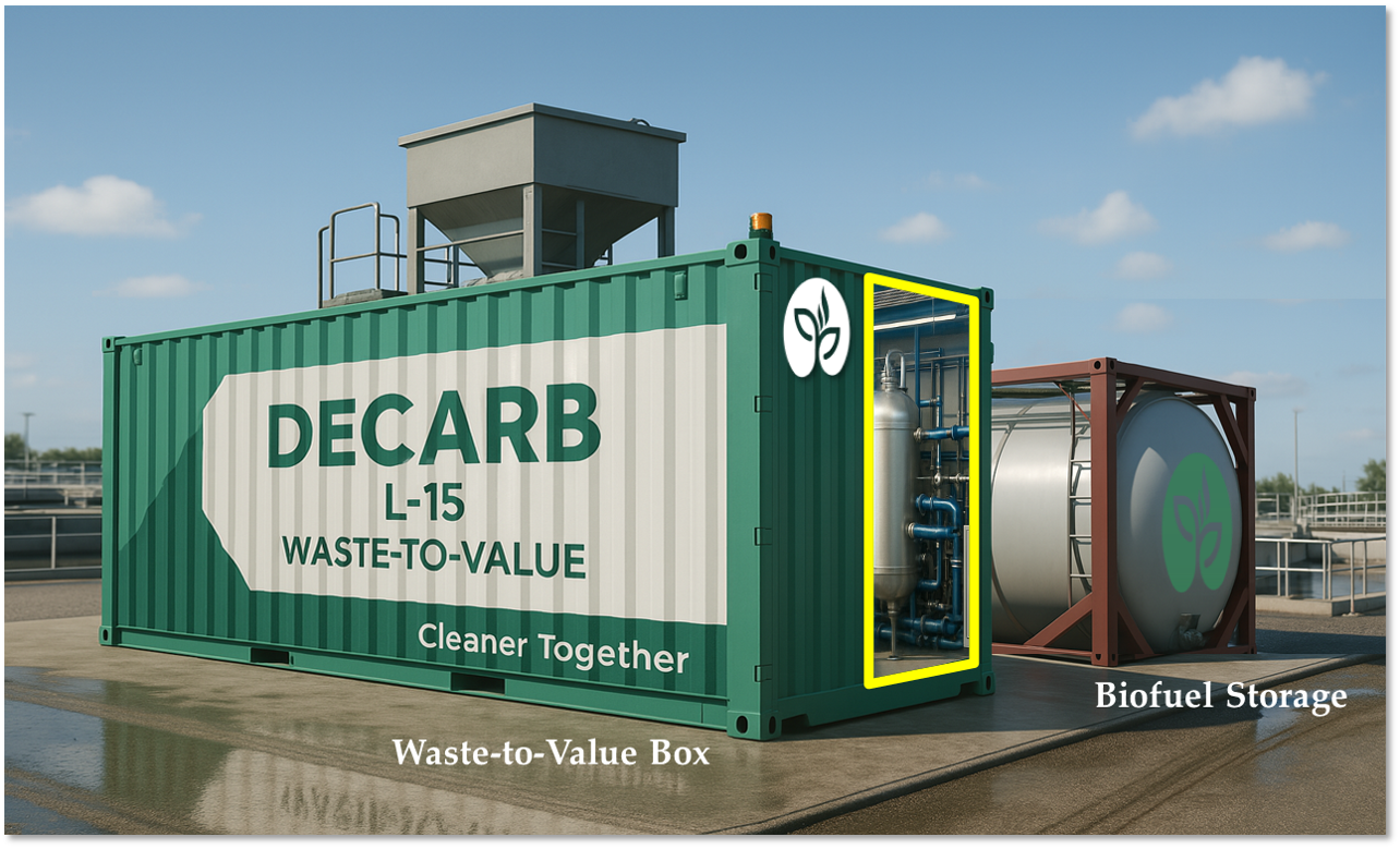 Decarb L-15 Waste-to-Value Box Rendering at a Municipal Wastewater Treatment Plant