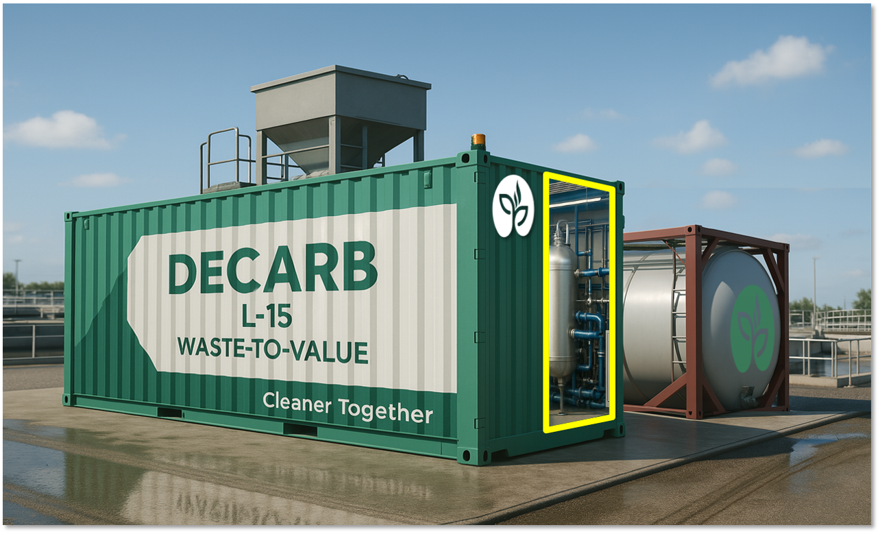 Decarb L-15 Waste-to-Value Unit at a Municipal Wastewater Treatment Plant